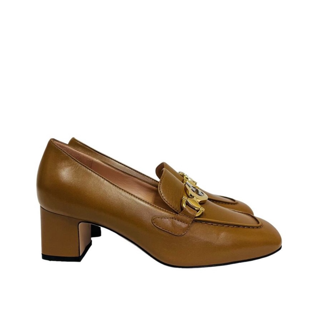 GUCCI Brown Leather Interlocking G
Zumi Logo Square Toe Block Heel
Loafers NEW - Picture 2 of 8